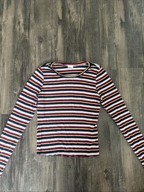 Garage Striped Long Sleeve Top - White, Navy, Burgundy, Mustard, Pink